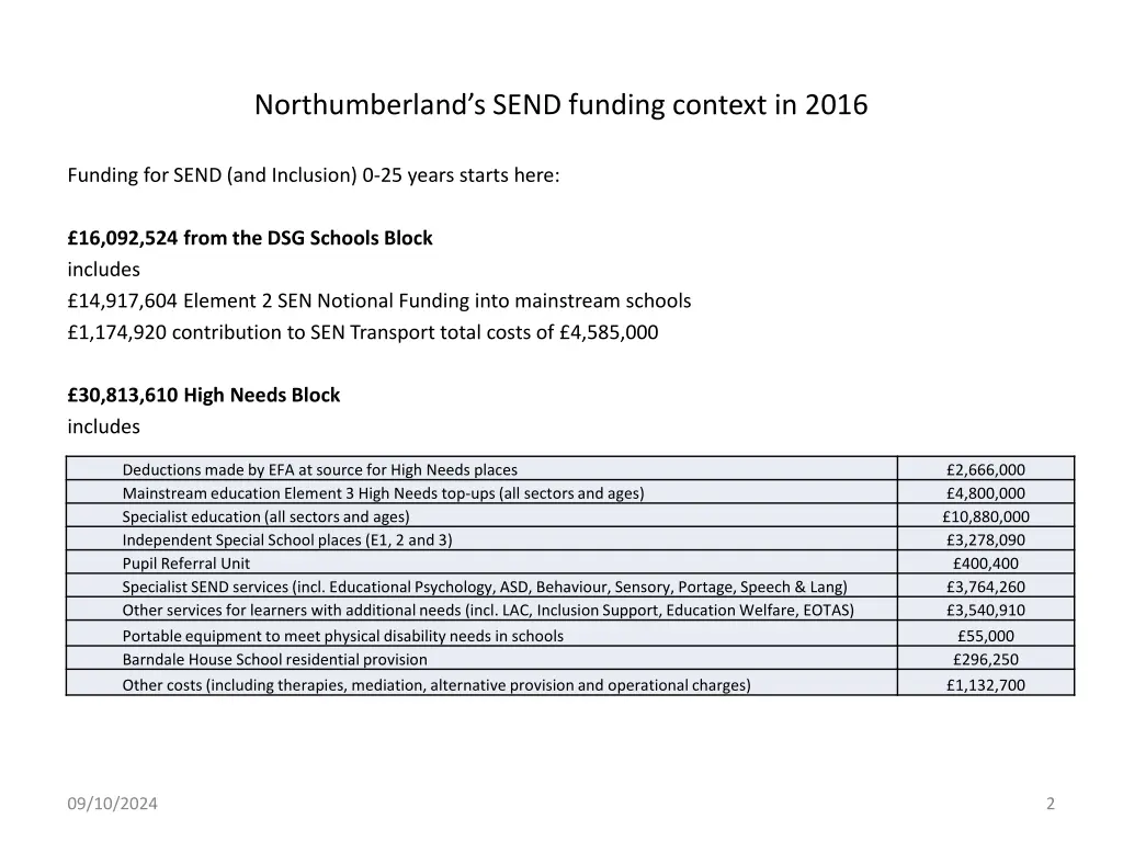 northumberland s send funding context in 2016