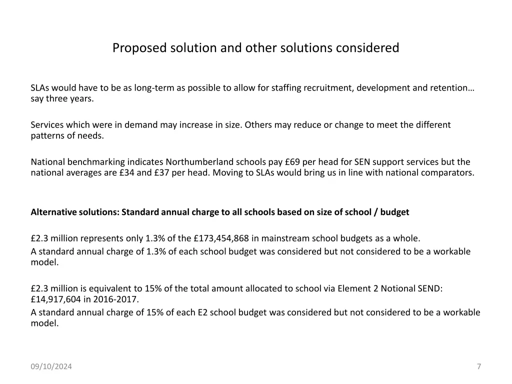 proposed solution and other solutions considered