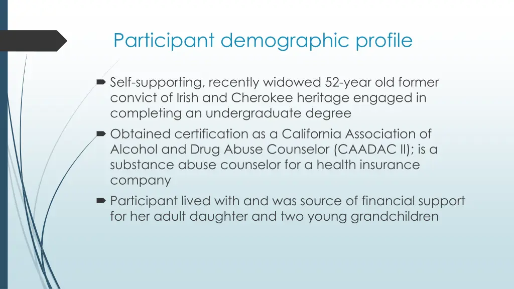 participant demographic profile