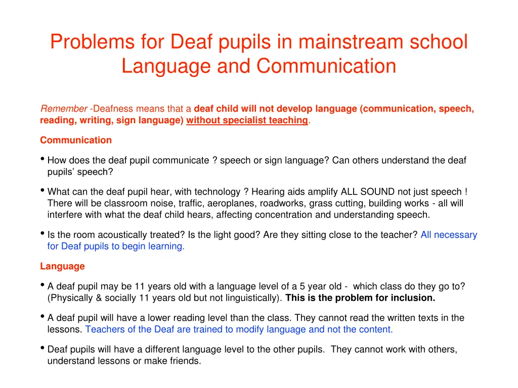 problems for deaf pupils in mainstream school