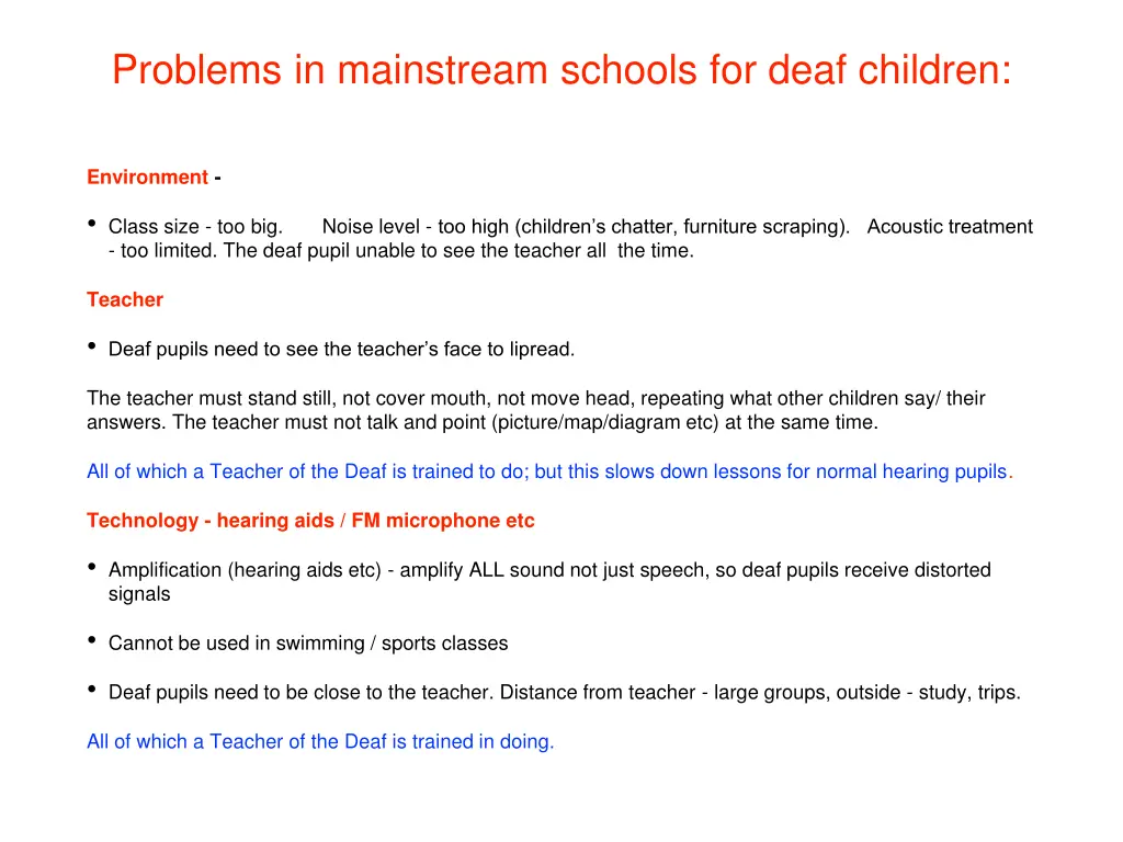 problems in mainstream schools for deaf children