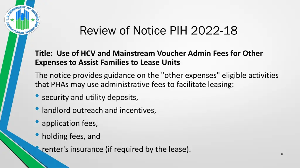 review of notice pih 2022 18