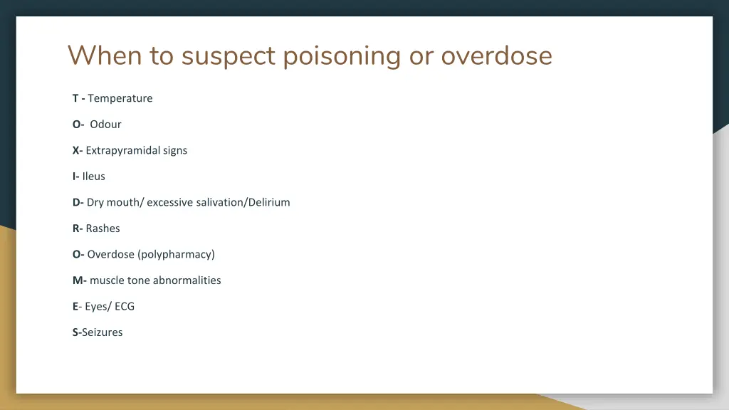 when to suspect poisoning or overdose