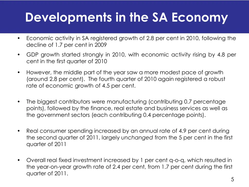 developments in the sa economy