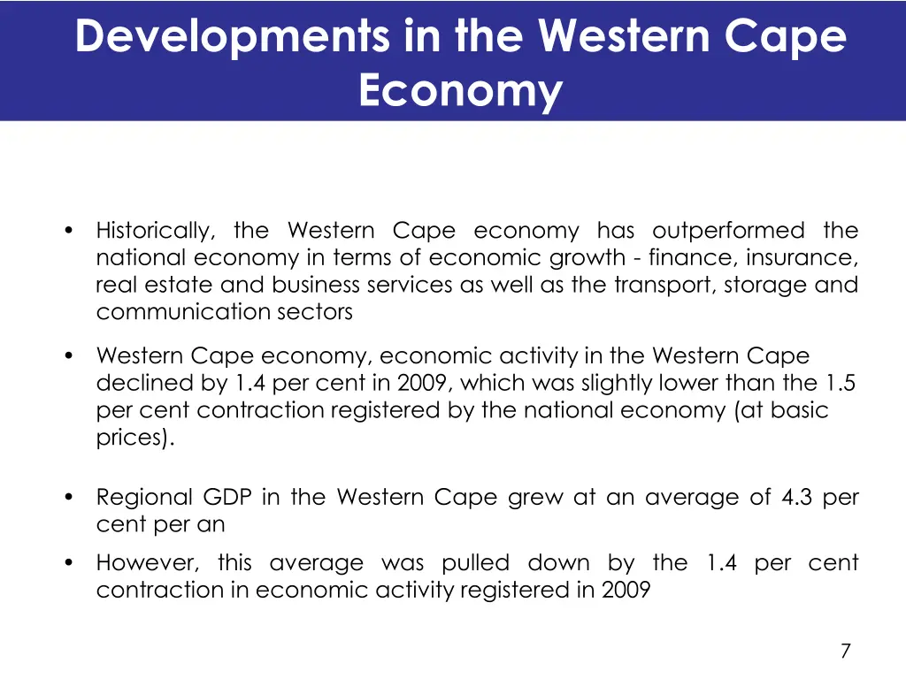 developments in the western cape economy