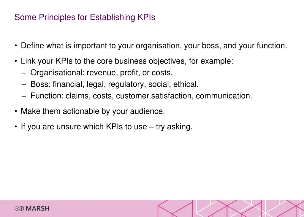 some principles for establishing kpis