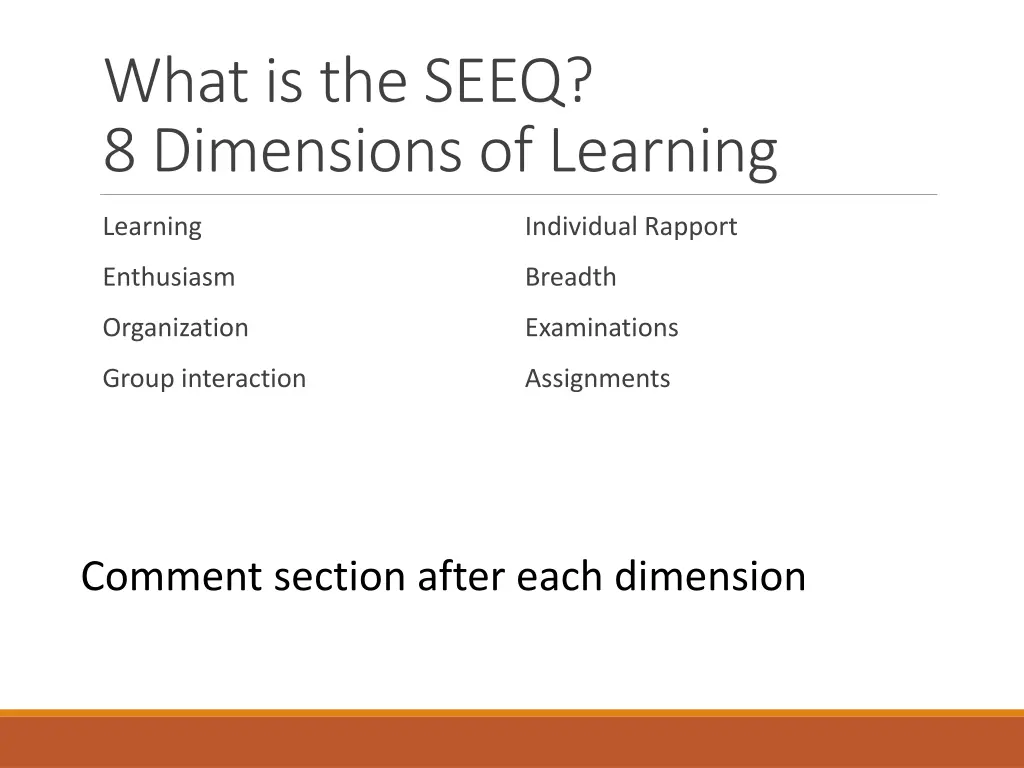 what is the seeq 8 dimensions of learning