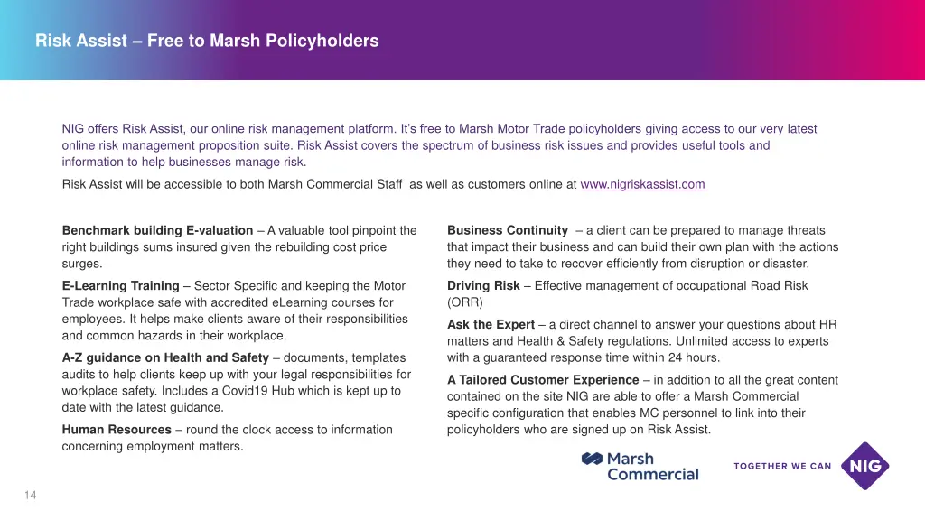 risk assist free to marsh policyholders