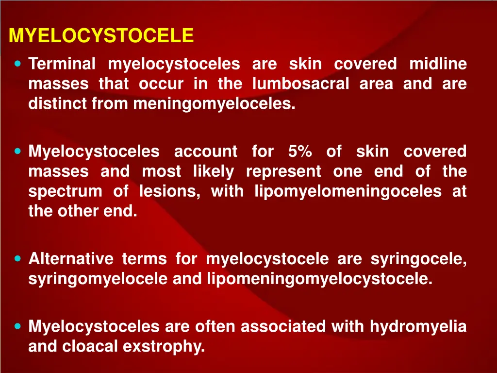 myelocystocele terminal myelocystoceles are skin