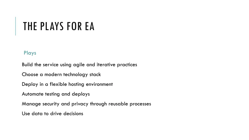 the plays for ea 1