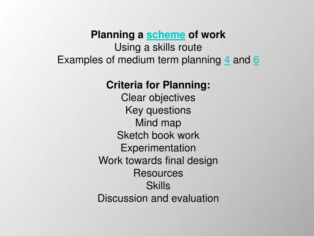 planning a scheme of work using a skills route