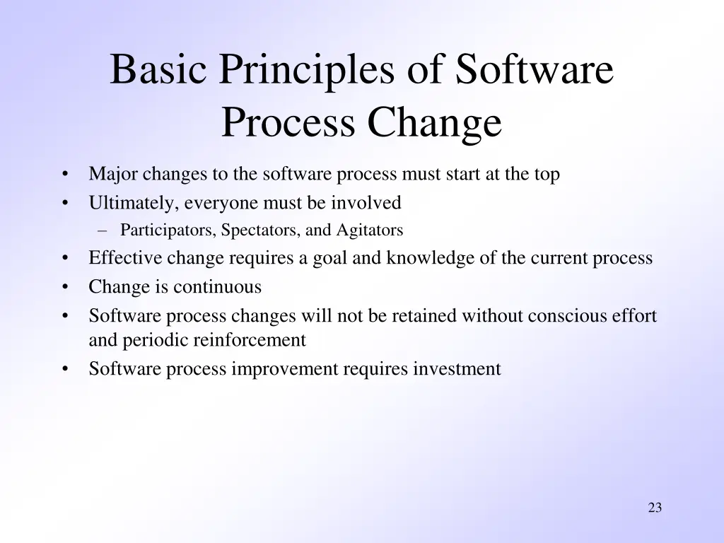 basic principles of software process change