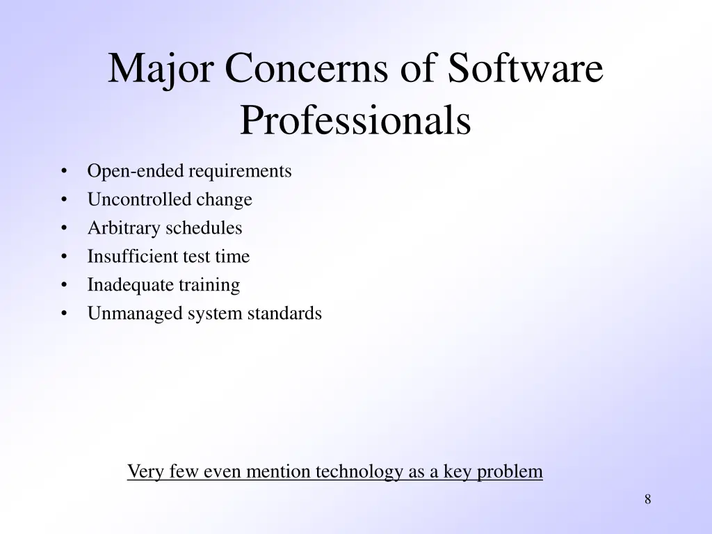 major concerns of software professionals