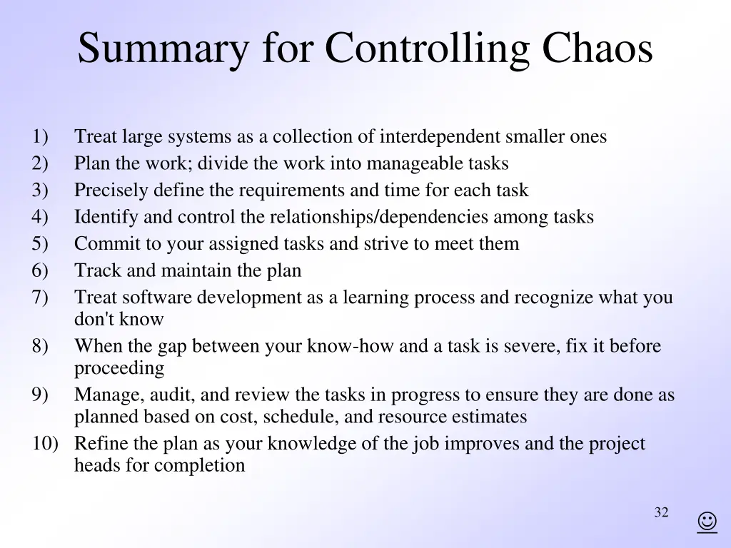 summary for controlling chaos