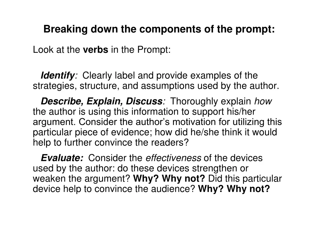 breaking down the components of the prompt