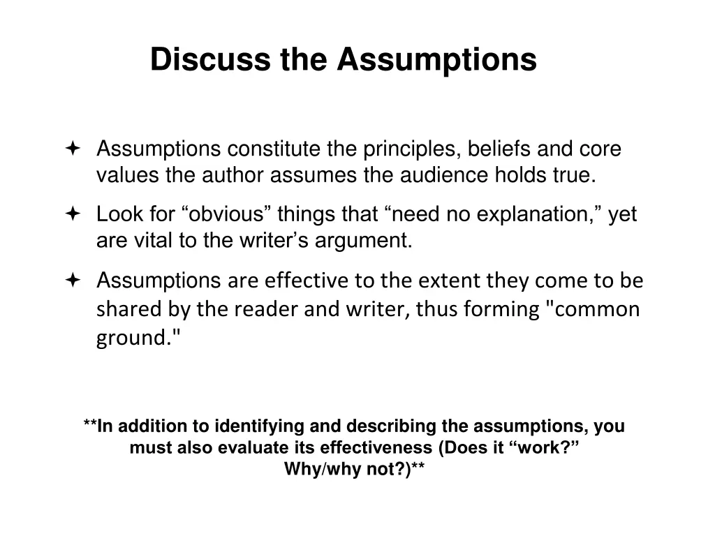 discuss the assumptions