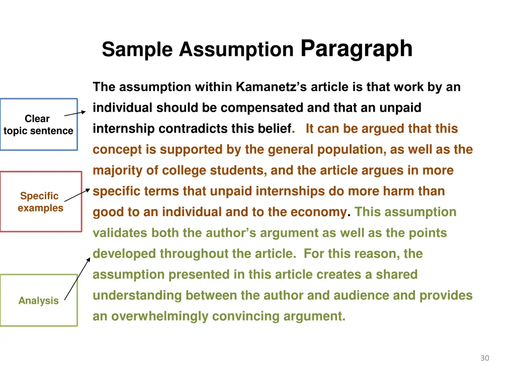 sample assumption paragraph