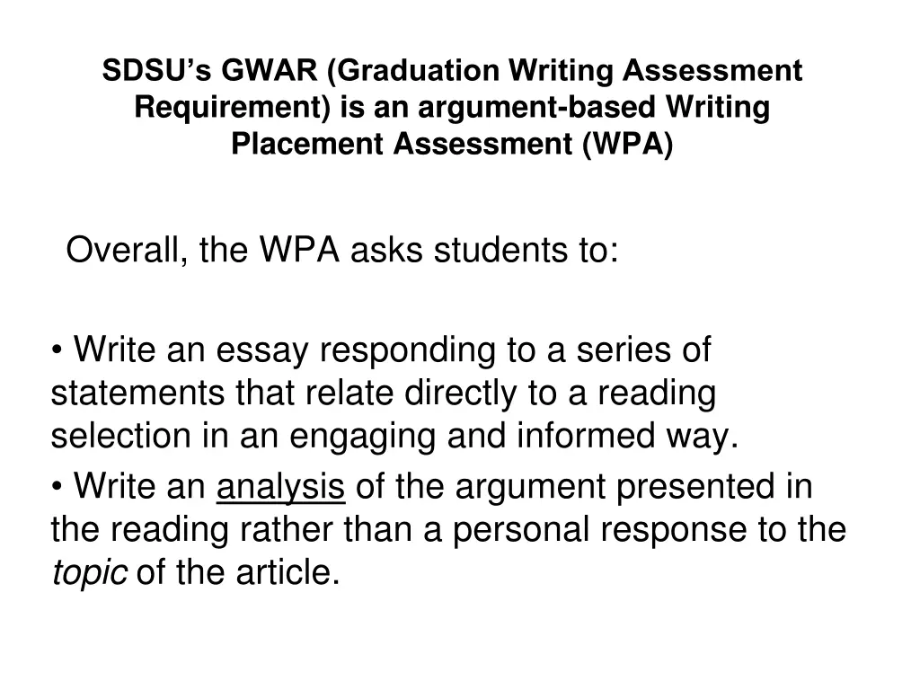 sdsu s gwar graduation writing assessment