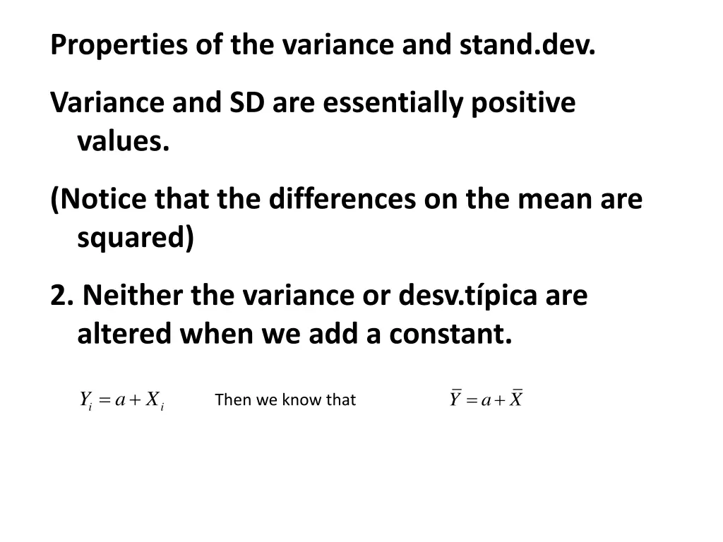 properties of the variance and stand dev