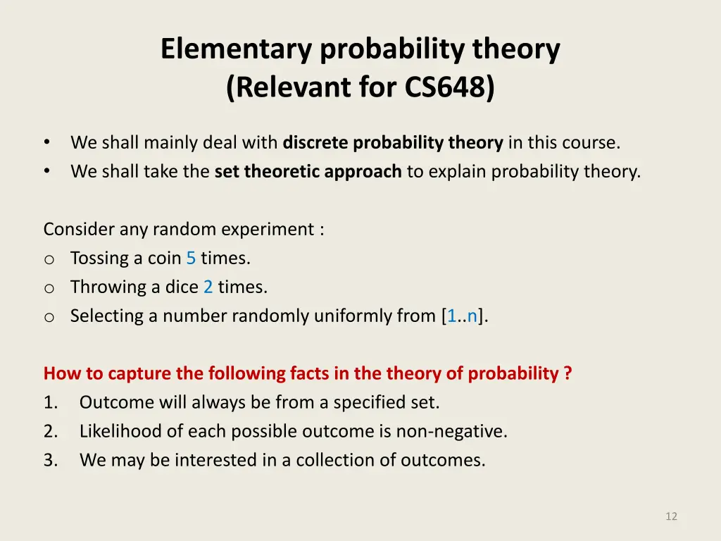 elementary probability theory relevant for cs648