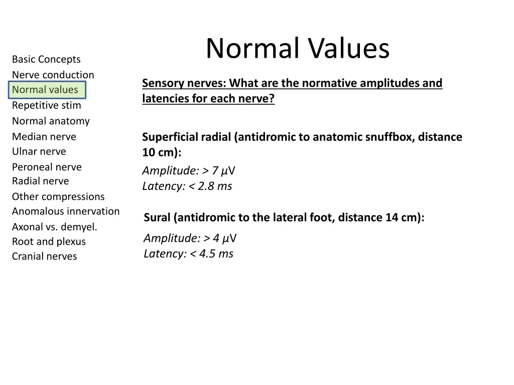 normal values 1