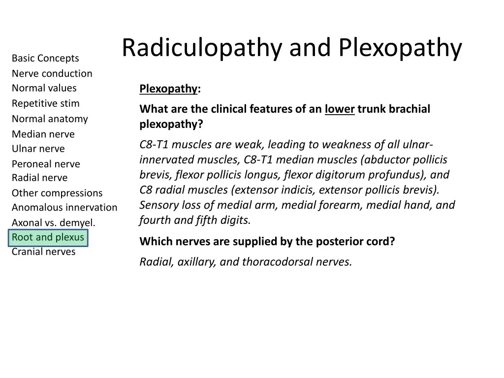 radiculopathy and plexopathy