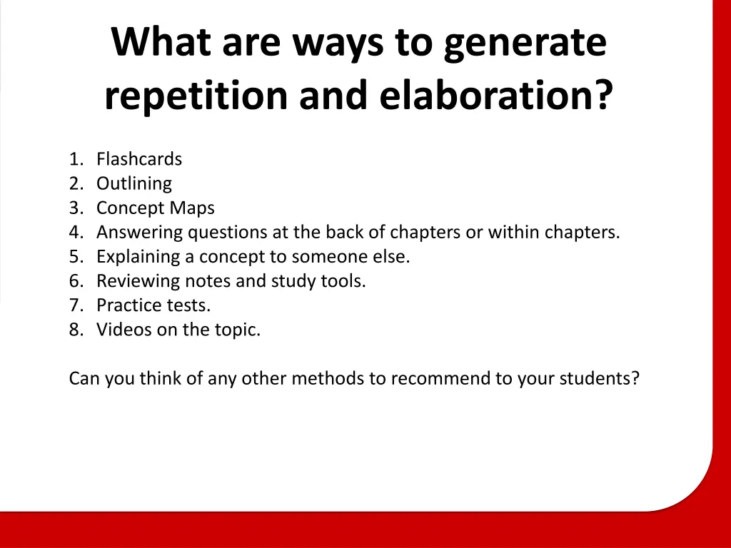 what are ways to generate repetition 1