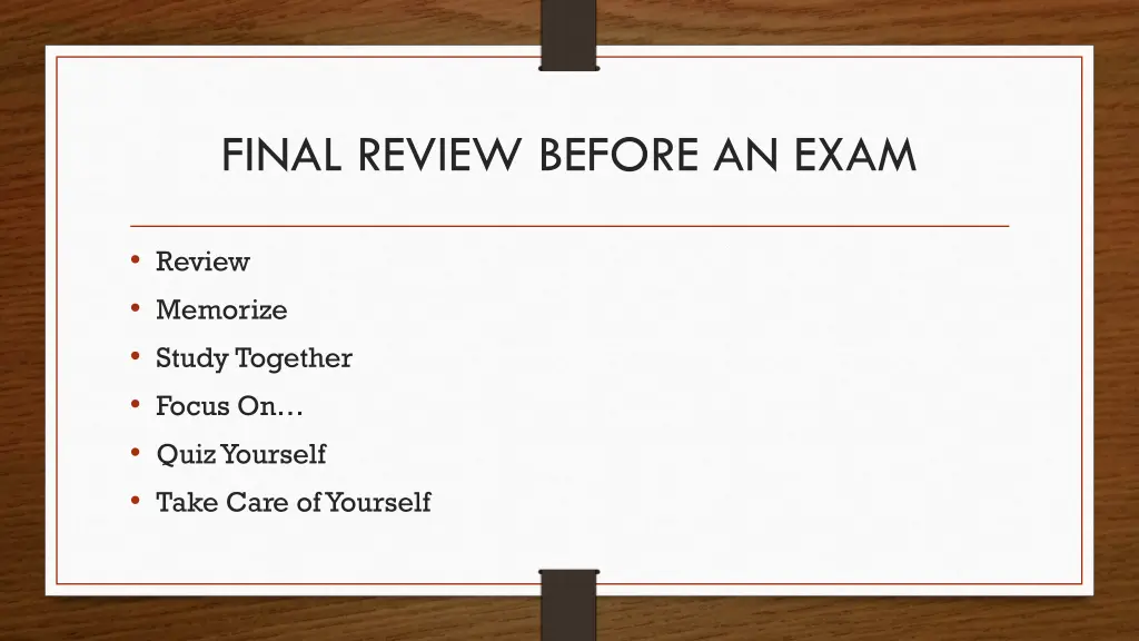 final review before an exam