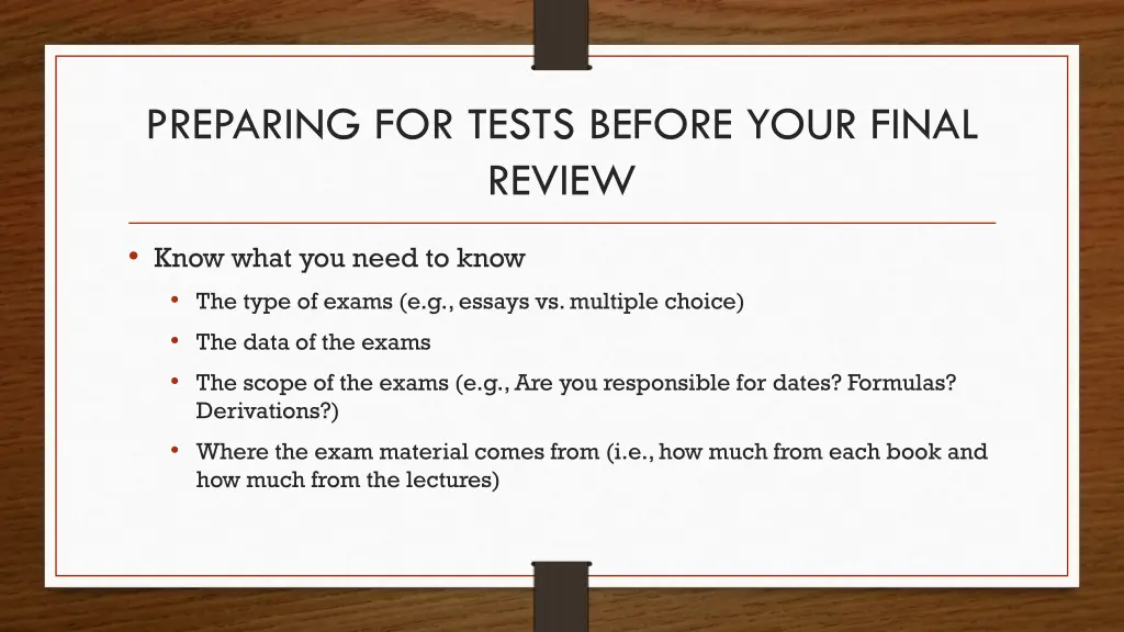 preparing for tests before your final review