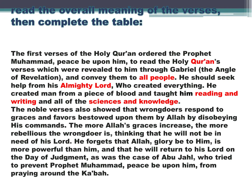 read the overall meaning of the verses read