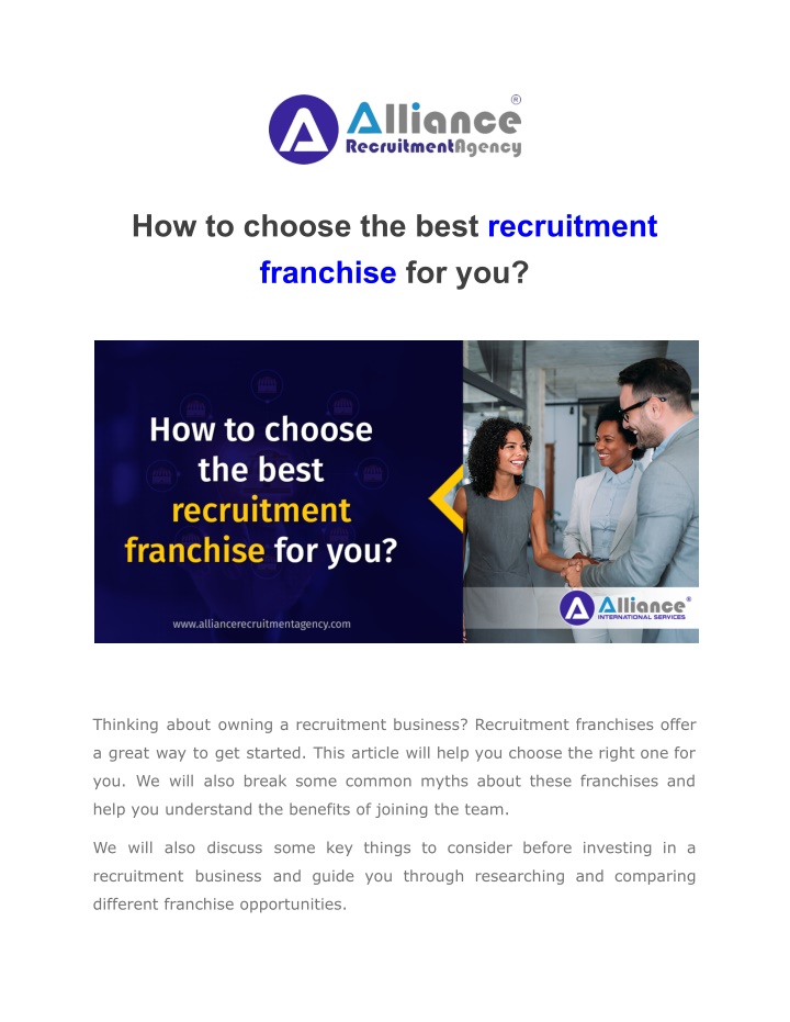 how to choose the best recruitment franchise