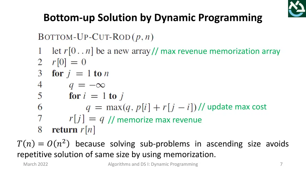 bottom up solution by dynamic programming