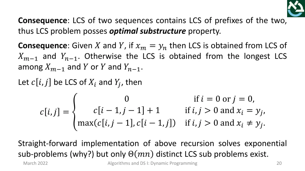 consequence lcs of two sequences contains