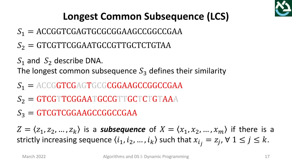 longest common subsequence lcs