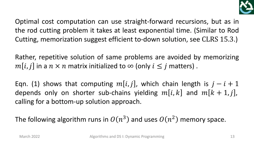 optimal cost computation can use straight forward