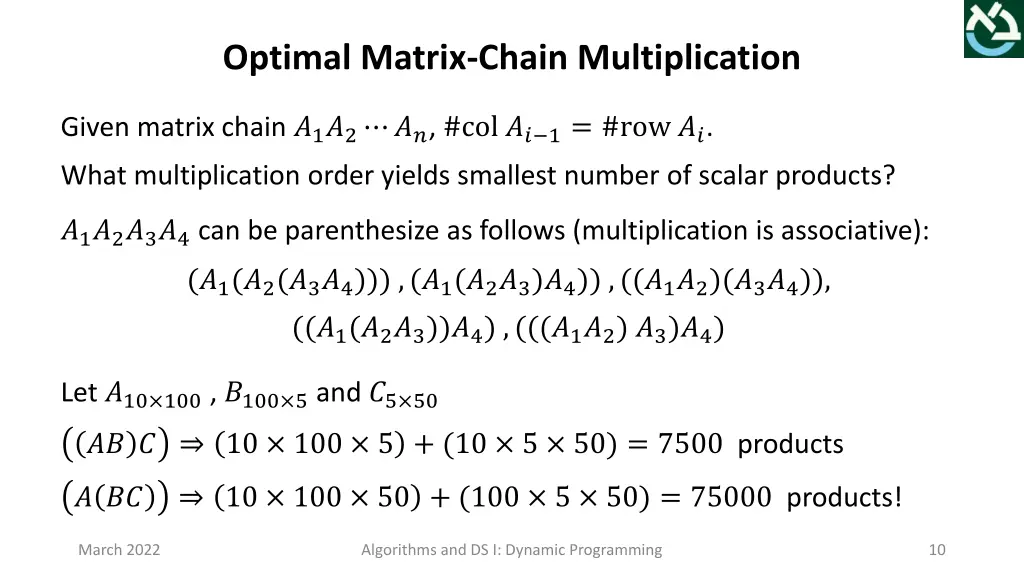 optimal matrix chain multiplication