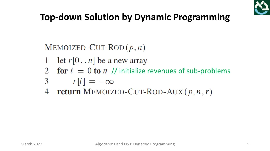 top down solution by dynamic programming