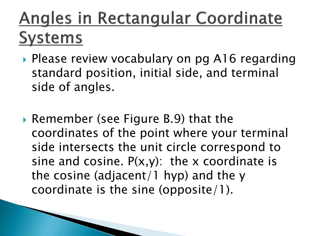 please review vocabulary on pg a16 regarding