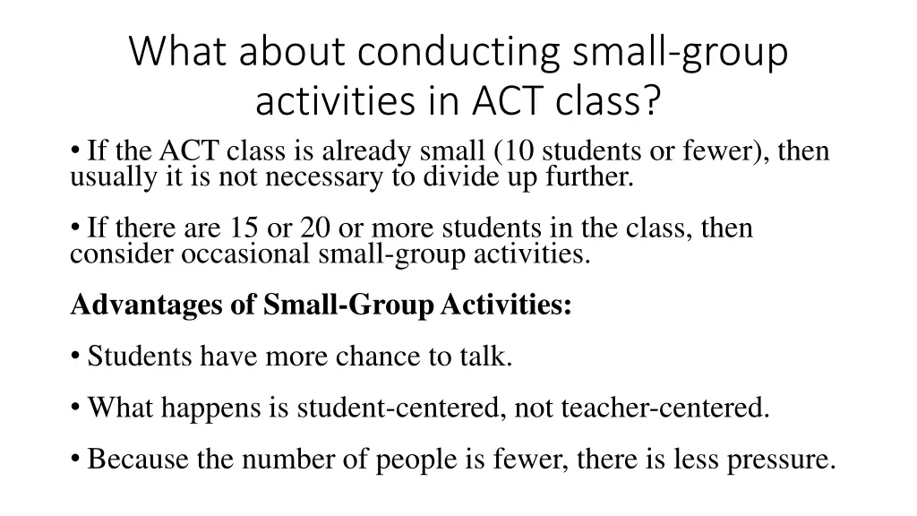 what about conducting small group activities