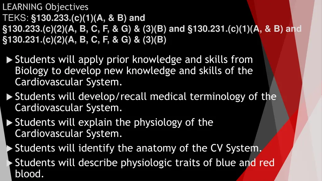 learning objectives teks