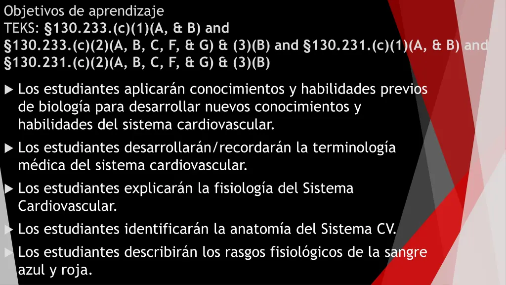 objetivos de aprendizaje teks