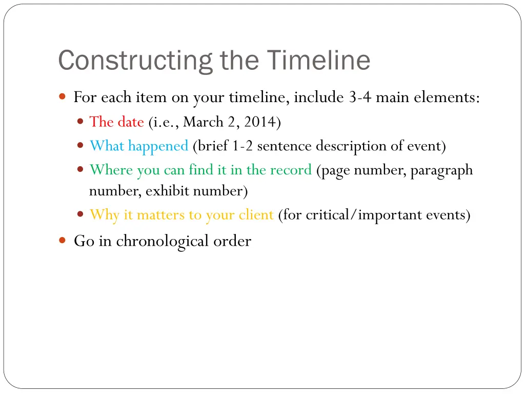 constructing the timeline