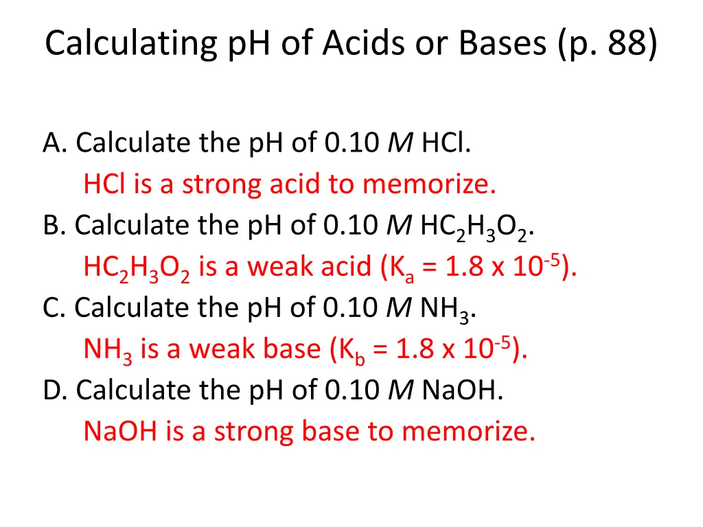 calculating ph of acids or bases p 88 1