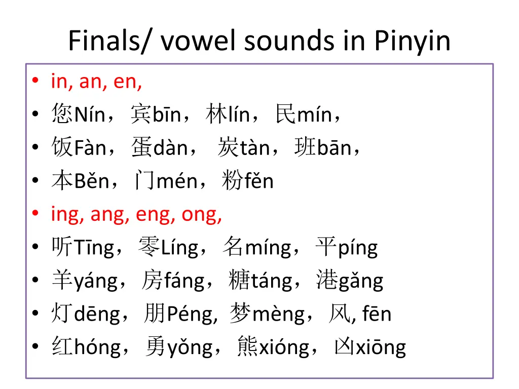 finals vowel sounds in pinyin