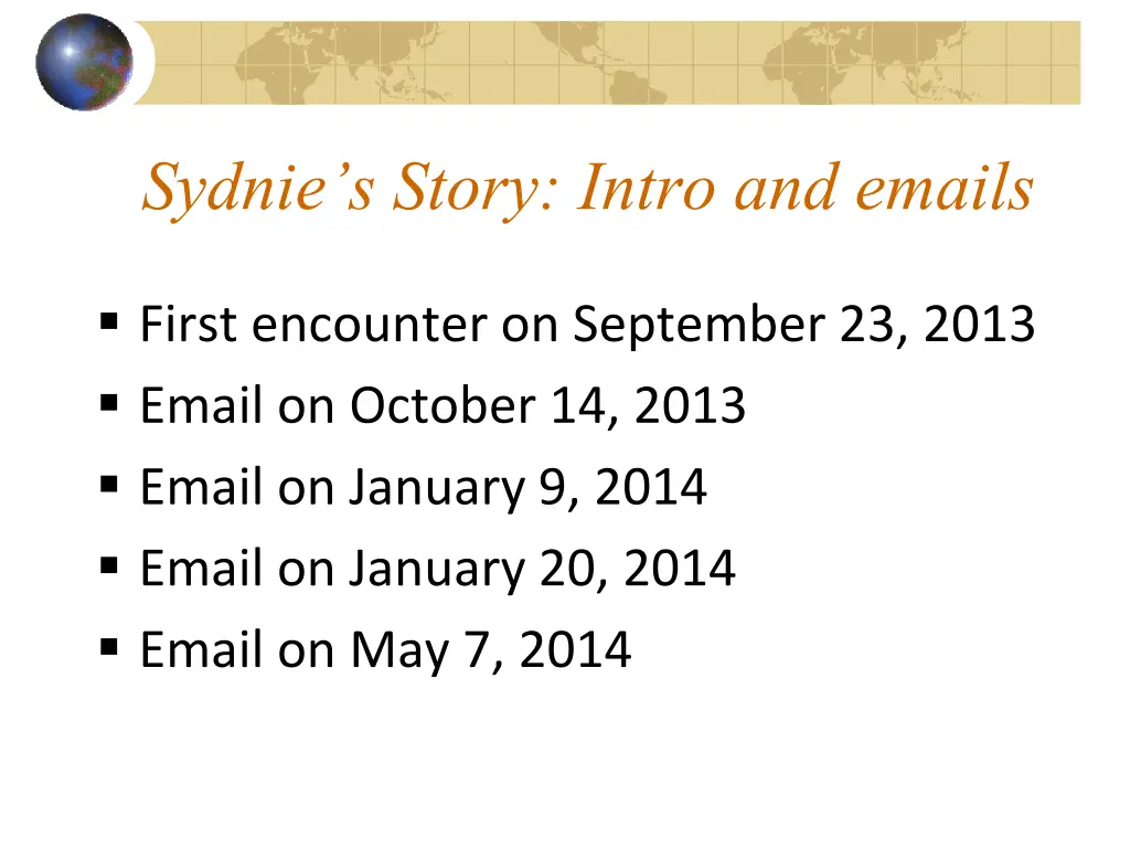 sydnie s story intro and emails