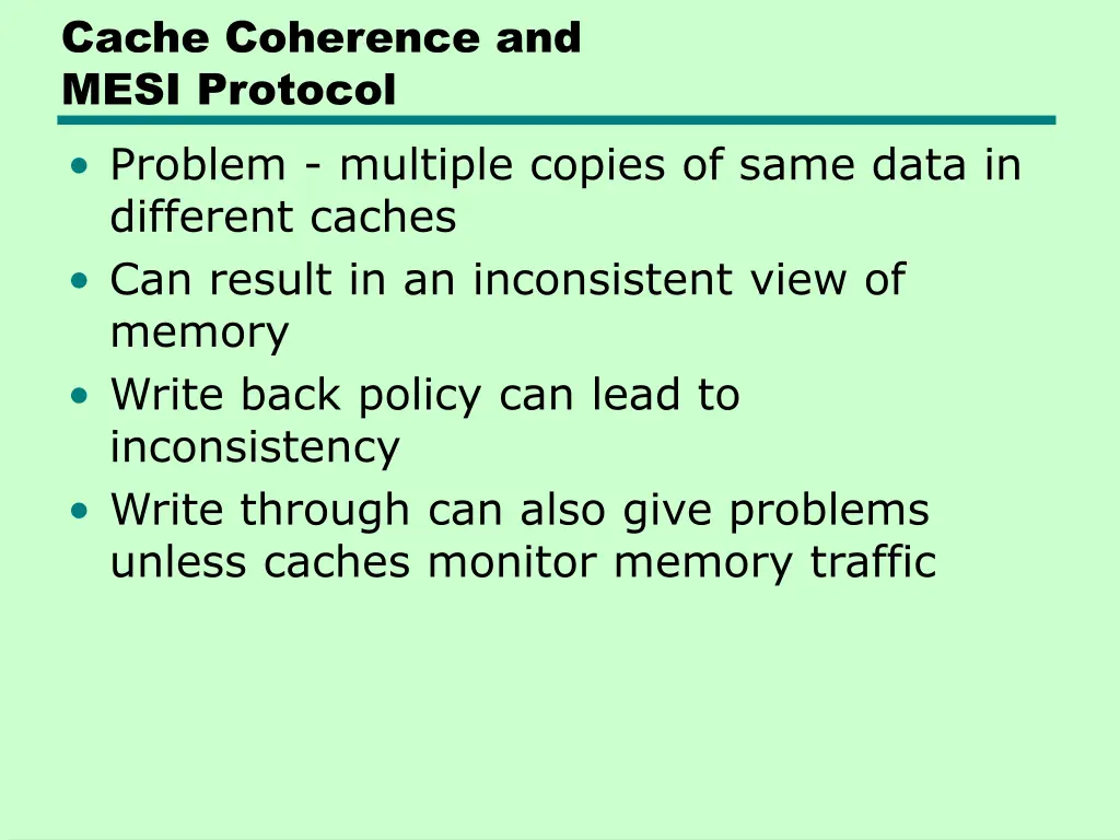 cache coherence and mesi protocol problem