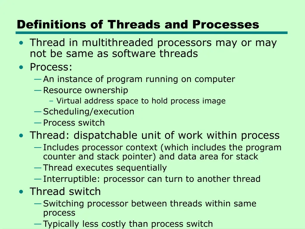 definitions of threads and processes thread