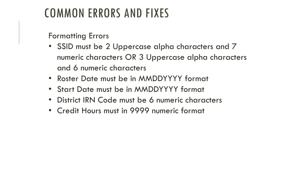 common errors and fixes