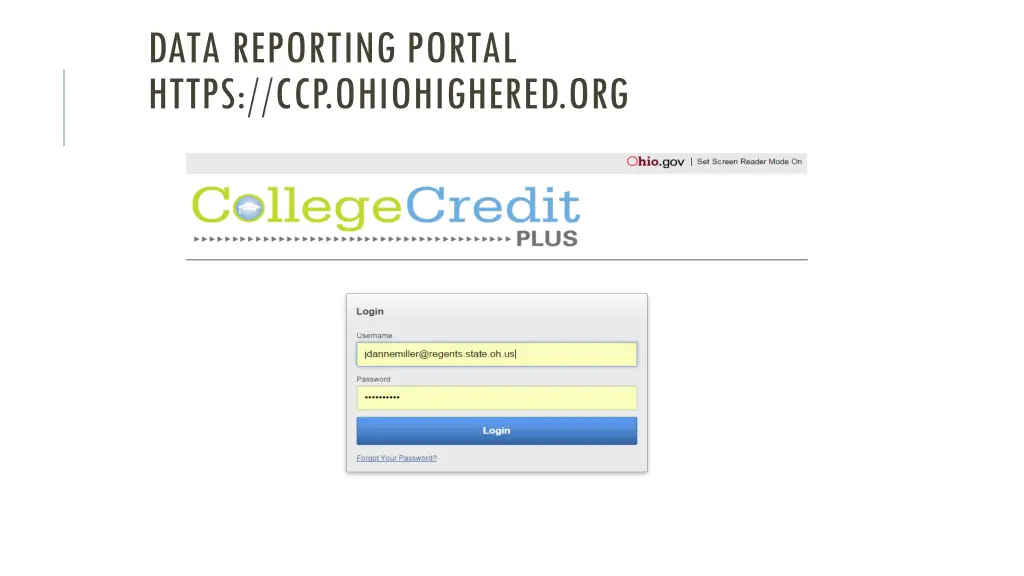 data reporting portal https ccp ohiohighered org