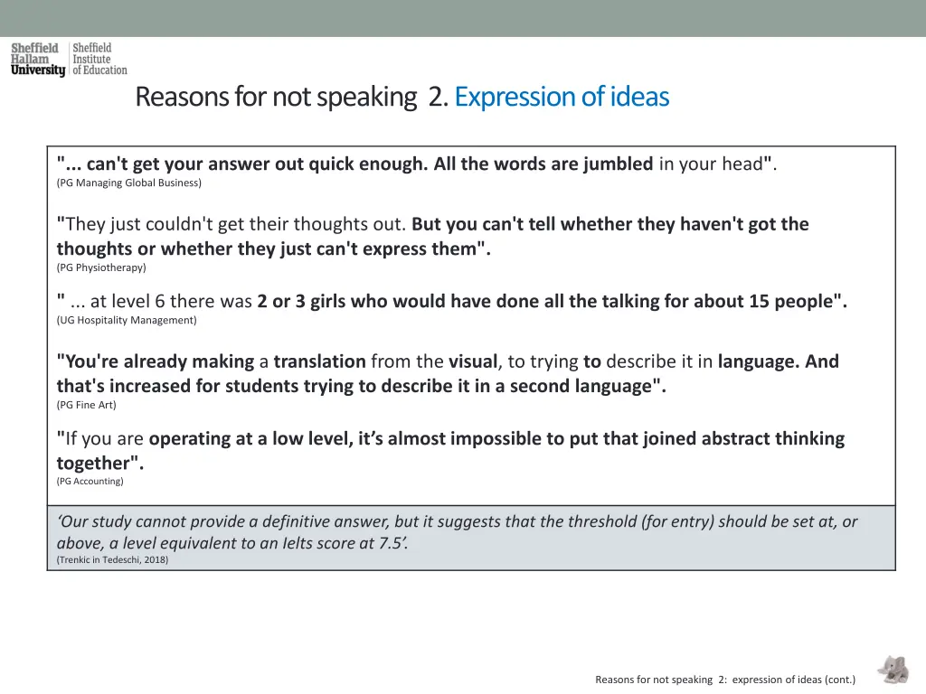 reasons for not speaking 2 expression of ideas